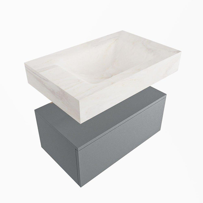 Mondiaz ALAN-DLUX Ensemble de meuble - 70cm - meuble Plata mat - 1 tiroir - Lavabo Cloud Ostra suspendu - vasque Centre - 0 trous de robinet