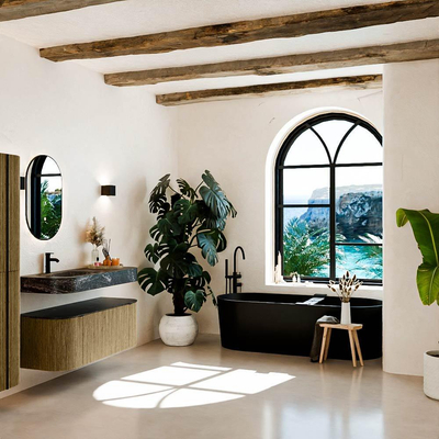 MONDIAZ THOR-DLUX 120cm meuble de salle de bains arrondi gauche + droite couleur Dusk avec 1 tiroir et 2 portes. Vasque suspendue CLOUD gauche 1 trou de robinet couleur Lava.