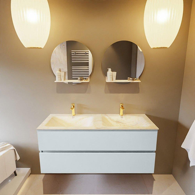 Mondiaz VICA-DLUX Ensemble de meuble de salle de bain - 120cm - meuble sous-vasque argile - 2 tiroirs - lavabo encastré nuage double - 2 trous de robinet - version haute 60cm - ostra