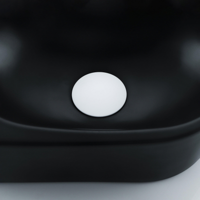 Fugaflow Efficiente Pietra Ensemble lave-mains – 40 x 21,5 x 12 cm – gauche – lisse – demi-rond – 1 trou pour robinet – céramique – robinet pour lave-mains blanc mat – bonde d’évacuation – siphon extra-plat – noir mat