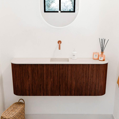 Mondiaz JOYA-DLUX 113.2cm toiletmeubel - ronding links en rechts kleur Ruby - Wastafel FAYE positie Midden Zonder kraangat kleur Meli.