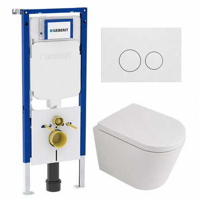 QeramiQ Dely Toiletset - 36.3x51.7cm - diepspoel - rimless - Geberit UP720 inbouwreservoir - softclose toilet zitting - 35mm - mat witte bedieningsplaat - ronde knoppen - mat wit
