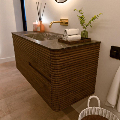 Mondiaz CIRO-DLUX Badkamermeubelset - 110x45x50cm - Solid surface wastafel Lava - 1 wasbak Midden - zonder kraangaten - 2 lades - Dusk