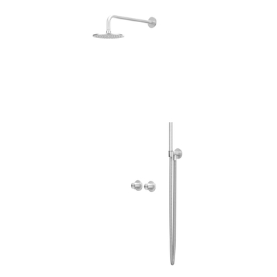 IVY Concord Ensemble de douche pluie - encastré - symmetry - inverseur-arrêt 2 voies - bras mural 40 cm - pomme de douche principale medium 20 cm - support avec sortie - flexible de douche 150 cm - douchette barre - Acier inoxydable 316 - brossé
