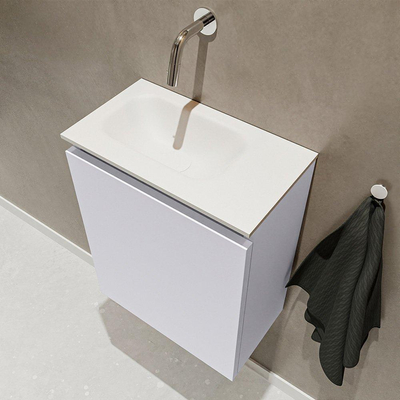 MONDIAZ TURE Toiletmeubel 40x23x50cm met 0 kraangaten 1 deuren cale mat Wastafel Eden links Solid Surface Wit