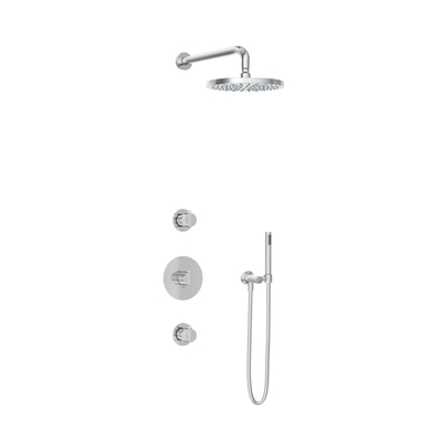 Hotbath Buddy IBS1 Ensemble de douche de tête - 2 robinets d'arrêt - bras mural 35cm - douche de tête ronde 25cm - douchette barre - chromé