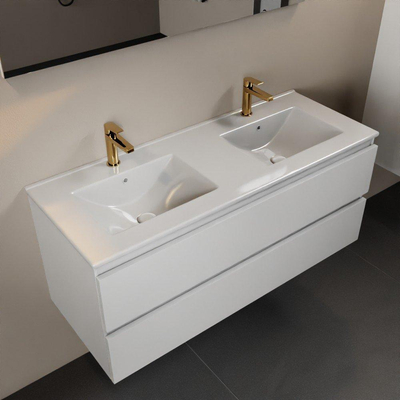 Mondiaz AIVY Ensemble de meuble - 120x45x50cm - 2 trous de robinet - 2 vasques talc céramique - Gauche et droite - 2 tiroirs - sans miroir - MDF Talc