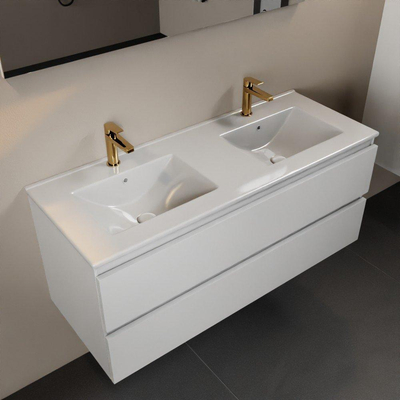 Mondiaz Aivy ensemble de meubles de salle de bains - 120x45x50cm - 2 trous de robinet - 2 vasques talc Céramique - Gauche et droite - 2 tiroirs - Sans miroir - MDF Talc