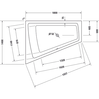 Duravit Paiova Kunststof bad acryl afgeschuind links - 180x140x46cm - zonder poten - glans wit