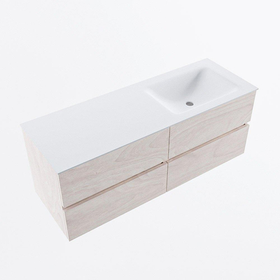 Mondiaz VICA ensemble de meuble de salle de bain - 130cm - meuble sous vasque en aggloméré - 4 tiroirs - lavabo cloud droite - 1 trou de robinet - version haute de 60cm - talc