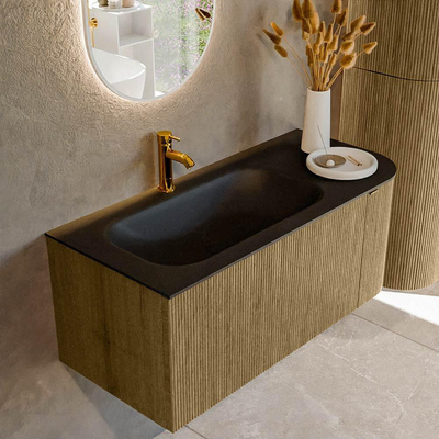 Mondiaz KURVE Badkamermeubelset - 105x46x40cm - 1 lade - 1 deur - wastafel solid surface - links - 1 kraangat - Dusk