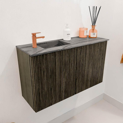 Mondiaz JOYA-DLUX 70cm toiletmeubel - kleur Shadow - Wastafel FAYE positie Links 1 kraangat kleur Sombra.