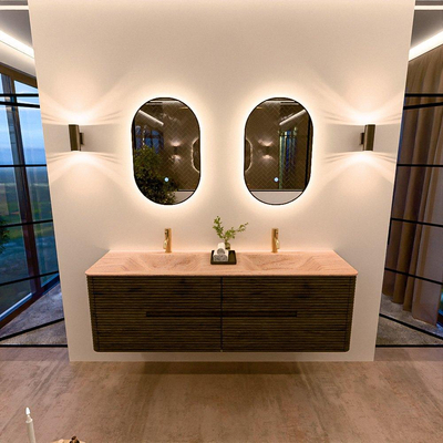 Mondiaz CIRO-DLUX Badkamermeubelset - 160x45x50cm - Solid surface wastafel Saba - 2 wasbak Dubbel - 2 kraangaten - 4 lades - Shadow