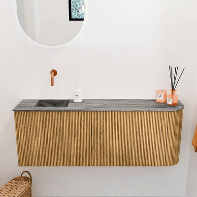 Mondiaz JOYA-DLUX 111.6cm toiletmeubel - ronding rechts kleur Oak - Wastafel FAYE positie Links Zonder kraangat kleur Sombra.