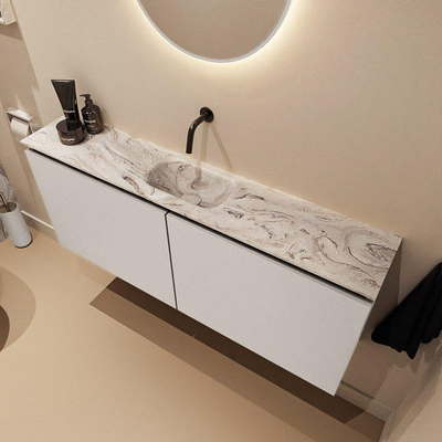 MONDIAZ TURE-DLUX Meuble toilette - 120cm - Linen - EDEN - vasque Glace - position centrale - sans trou de robinet