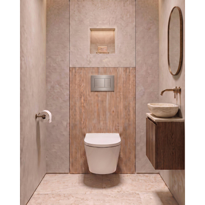 QeramiQ Dely Toiletset - 36.3x51.7cm - Geberit UP720 inbouwreservoir - rimless - diepspoel - 35mm zitting - softclose - bedieningsplaat steel - rechthoekige knoppen - mat wit