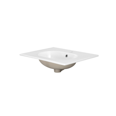 Saniclass Chaci Ensemble meuble de salle de bains - 60x46x55cm - lavabo céramique blanc - 1 vasque ovale - 1 trou de robinet - 2 tiroirs - miroir rond avec éclairage - cotton mat (beige)
