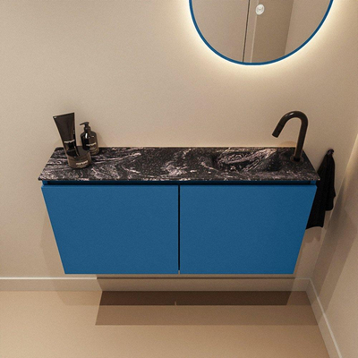 MONDIAZ TURE-DLUX Meuble de WC 100 cm Jeans. Lavabo EDEN Lava position à droite. Avec 1 trou de robinet.