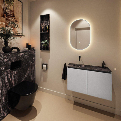 MONDIAZ TURE-DLUX Meuble toilette - 80cm - Plata - EDEN - vasque Lava - position gauche - sans trou de robinet