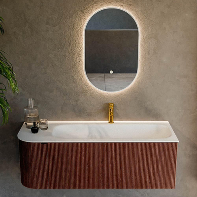 Mondiaz KURVE Ensemble meuble de salle de bain - 125x46x40cm - 1 tiroir - 1 porte - lavabo solid surface - droit - 1 trou de robinet - Ruby