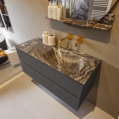 Mondiaz VICA-DLUX ensemble de meuble de salle de bain - 110cm - meuble sous-vasque gris foncé - 2 tiroirs - lavabo encastré cloud droite - sans trous de robinet - miroir modèle spot - version XL 60cm de haut - lave