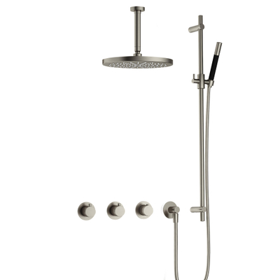 Hotbath Cobber IBS70 Regendoucheset - inbouw - 15cm plafondarm - 30cm ronde hoofddouche - staafhanddouche - glijstang - geborsteld nikkel (RVS)