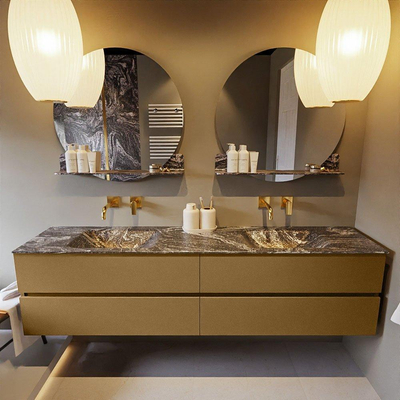 Mondiaz VICA-DLUX ensemble de meuble de salle de bain - 200cm - meuble sous-vasque oro - 4 tiroirs - lavabo encastrée cloud double - sans trous de robinet - version haute de 60cm - lave