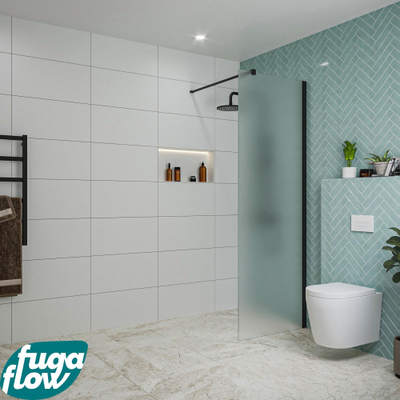 FugaFlow Eccelente Vetro inloopdouche badkamer - 70x200cm - mat glas - wandarm - mat zwart
