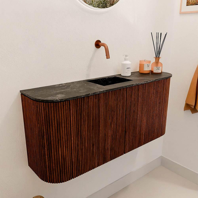 Mondiaz JOYA-DLUX Meuble de salle de bains 93,2cm - arrondis gauche et droite couleur Ruby - Vasque FAYE position Milieu Sans trou de robinet couleur Lava