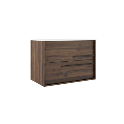 Adema Prime Essential Badkamermeubelset - 100x55x46cm - 1 ovale wasbak wit - 1 kraangat - 2 lades - rechthoekige spiegel - noten (hout)