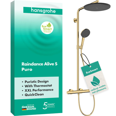 Hansgrohe Raindance alive S - showerpipe - 300 - 1jet Puro - ecosmart Ecostat Element - gepolijst goud (goud)