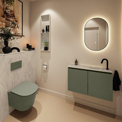 MONDIAZ TURE-DLUX Meuble WC 80 cm Army. Lavabo EDEN Opalo position droite. Avec 1 trou de robinet.