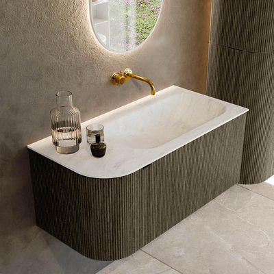 Mondiaz KURVE-DLUX Ensemble de meuble de salle de bains - 95x46x40cm - 1 tiroir - 1 porte - vasque solid surface - droite - sans trou de robinet - Shadow
