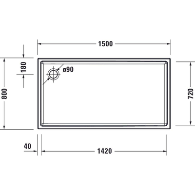 Duravit Starck Slimline Kunststof douchebak acryl rechthoekig - 150x80x6cm - met antislip - wit