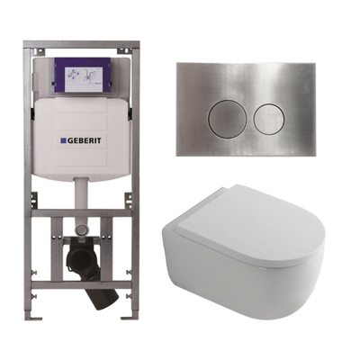QeramiQ Dely Swirl Toiletset - 36.3x51.7cm - Geberit UP320 inbouwreservoir - met Burda frame - 35mm zitting - steel bedieningsplaat - ronde knoppen - wit glans