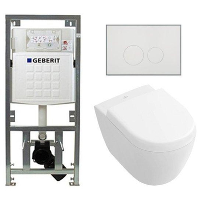 Villeroy en Boch Subway 2.0 compact DirectFlush toiletset met Geberit reservoir en softclose met quickrelease zitting en bedieningsplaat met ronde knoppen wit