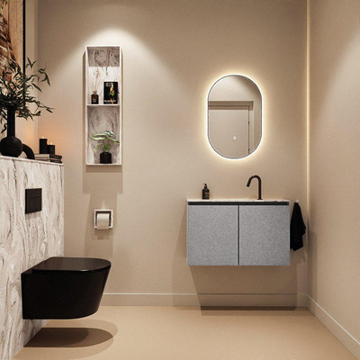 MONDIAZ TURE-DLUX Meuble toilette - 80cm - Plata - EDEN - vasque Glace - position centrale - 1 trou de robinet