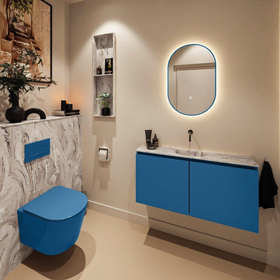 MONDIAZ TURE-DLUX 100cm toiletmeubel Jeans. EDEN wastafel Glace positie midden. Zonder kraangat.