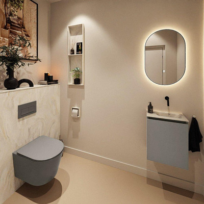 MONDIAZ TURE-DLUX Meuble toilette - 40cm - Smoke - EDEN - vasque Ostra - position droite - sans trou de robinet