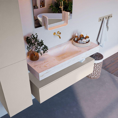 Mondiaz ALAN-DLUX Ensemble de meuble - 120cm - meuble Linen mat - 1 tiroir - Lavabo Cloud Ostra suspendu - vasque Centre - 0 trous de robinet