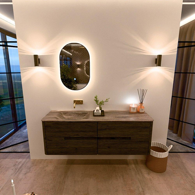 Mondiaz CIRO-DLUX Badkamermeubelset - 150x45x50cm - Solid surface wastafel Oza - 1 wasbak Links - zonder kraangaten - 4 lades - Shadow