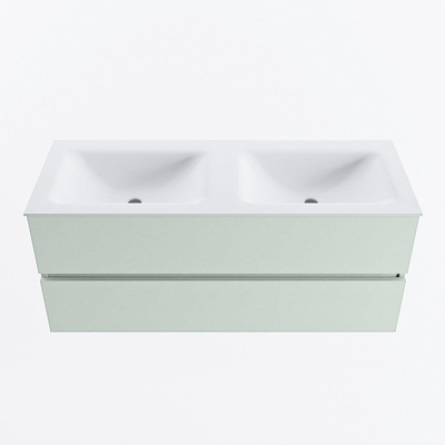 Mondiaz VICA ensemble de meuble de salle de bain - 120cm - meuble sous-vasque greey - 2 tiroirs - lavabo cloud double - sans trous de robinet - version haute de 60cm - talc