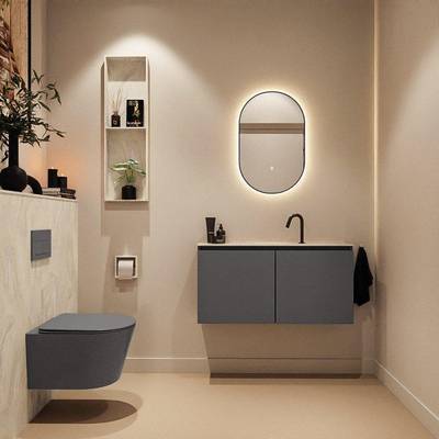 MONDIAZ TURE-DLUX Meuble toilette - 100cm - Dark Grey - EDEN - vasque Ostra - position centrale - 1 trou de robinet