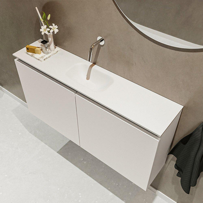 MONDIAZ TURE Kit lave-mains - 100x23x50cm - 0 trou de robinet - 2 portes - lin mat - Lavabo au centre - Solid Surface Blanc