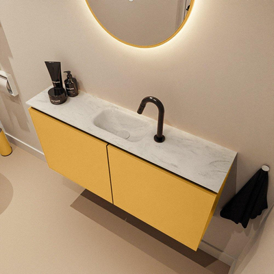 MONDIAZ TURE-DLUX meuble WC 100 cm Ocher. EDEN vasque Opalo position milieu. Avec 1 trou de robinet.