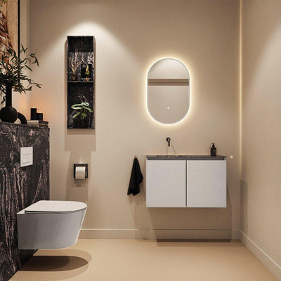 MONDIAZ TURE-DLUX Meuble toilette - 80cm - Linen - EDEN - vasque Lava - position gauche - sans trou de robinet