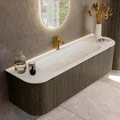 Mondiaz KURVE-DLUX Ensemble meuble de salle de bains - 150x46x40cm - 1 tiroir - 2 portes - lavabo solid surface - centre - 1 trou de robinet - Shadow