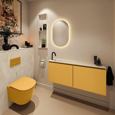 MONDIAZ TURE-DLUX Meuble toilette - 120cm - Ocher - EDEN - vasque Ostra - position gauche - 1 trou de robinet