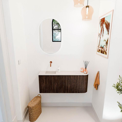 Mondiaz JOYA-DLUX 101.6cm toiletmeubel - ronding rechts kleur Walnut - Wastafel FAYE positie Links Zonder kraangat kleur Meli.