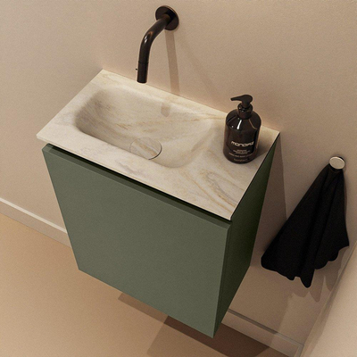 MONDIAZ TURE-DLUX Meuble de toilettes 40 cm Army. Lavabo EDEN Ostra position gauche. Sans trou de robinet.